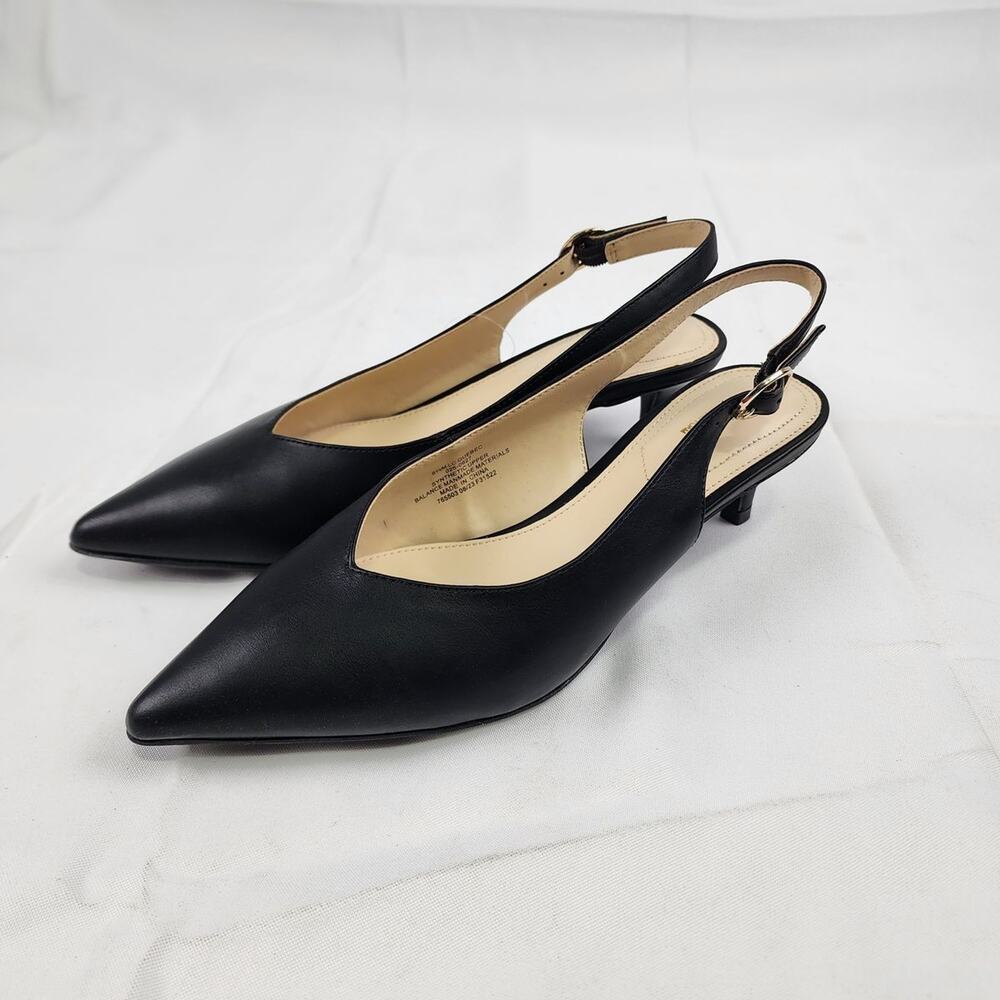 Liz Claiborne Quebec Black Pointed Toe Slingback Kitten Heel Pumps US 7.5M